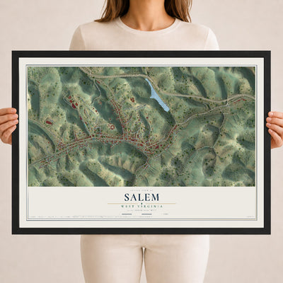Map of Salem, West Virginia, 18 x 24 inch print in a black wood frame