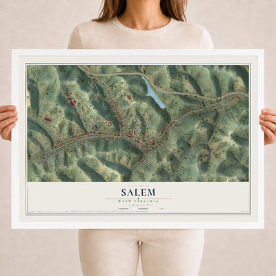 Map of Salem, West Virginia, 18 x 24 inch print in a white wood frame