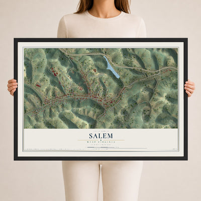 Map of Salem, West Virginia, 24 x 36 inch print in a black wood frame