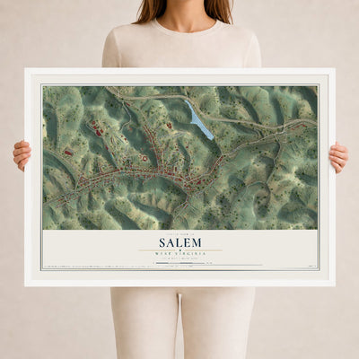 Map of Salem, West Virginia, 24 x 36 inch print in a white wood frame