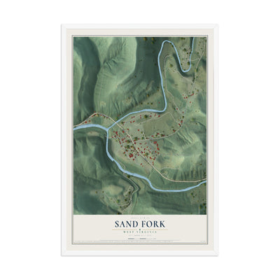 Map of Sand Fork, West Virginia, 12 x 18 inch print in a white wood frame