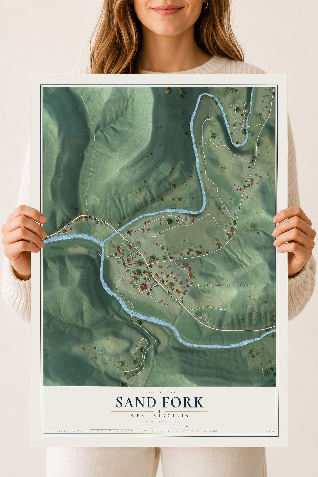 Map of Sand Fork, West Virginia, 18 x 24 inch unframed archival matte print
