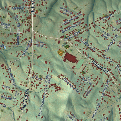 Close-up of the map of Shady Spring, West Virginia print showing street and building detail