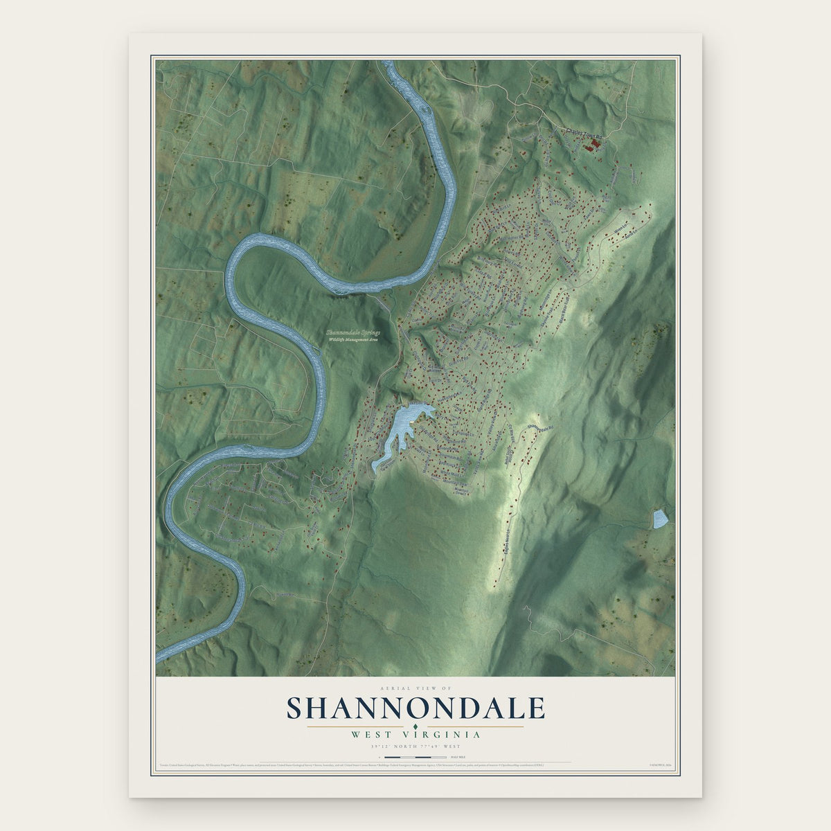Shannondale, West Virginia map print, the full design