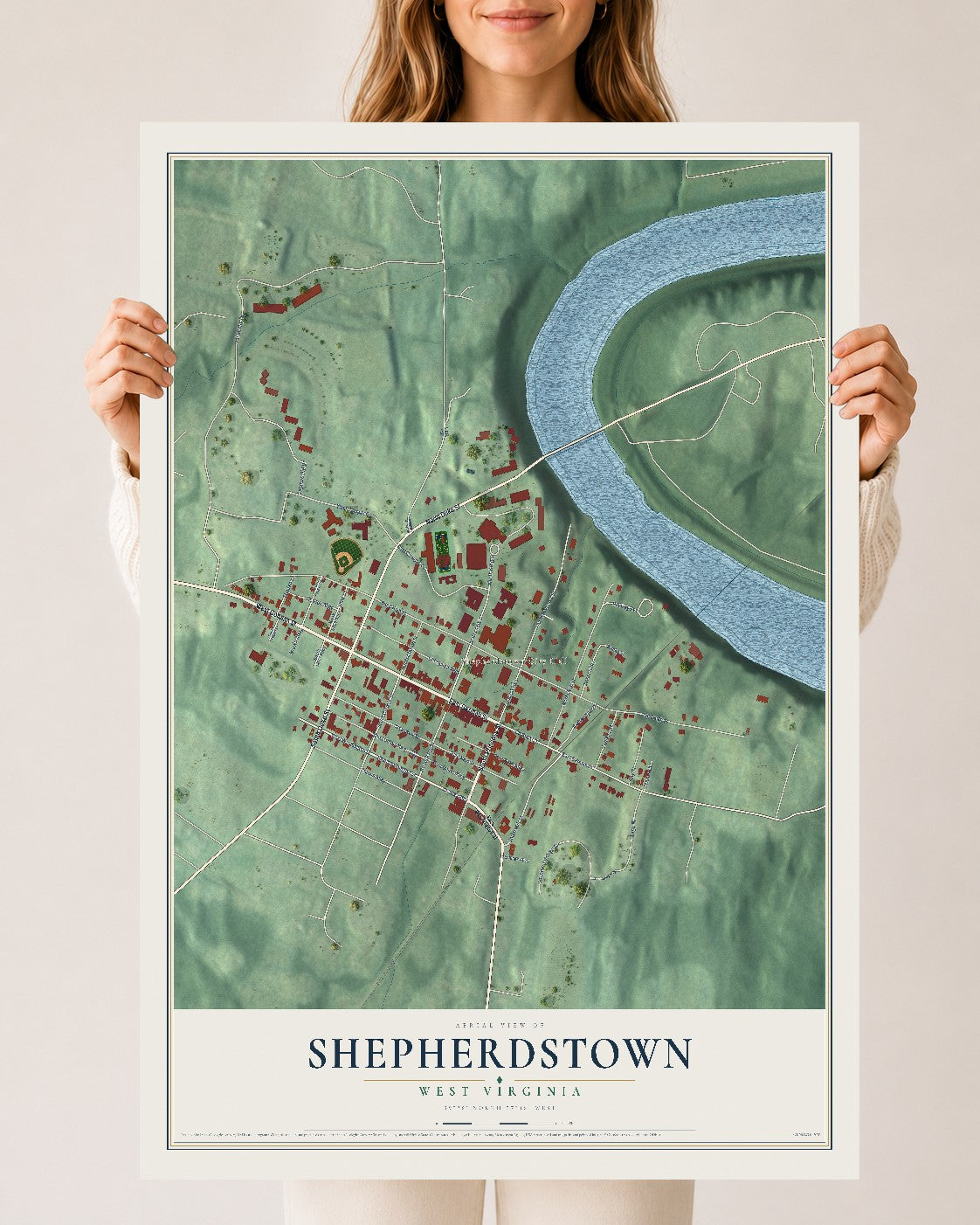 Map of Shepherdstown, West Virginia, 24 x 36 inch unframed archival matte print