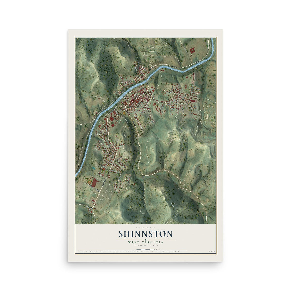Map of Shinnston, West Virginia, 12 x 18 inch unframed archival matte print