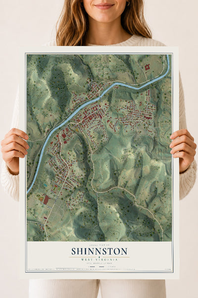 Map of Shinnston, West Virginia, 18 x 24 inch unframed archival matte print
