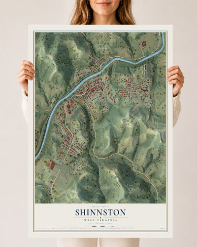 Map of Shinnston, West Virginia, 24 x 36 inch unframed archival matte print
