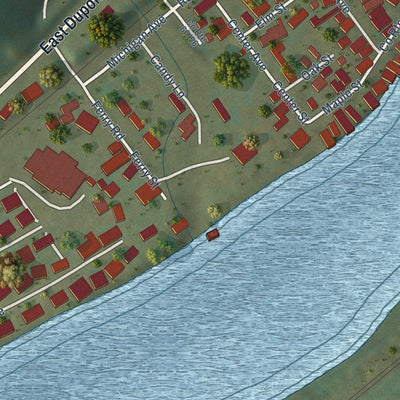 Close-up of the map of Shrewsbury, West Virginia print showing street and building detail
