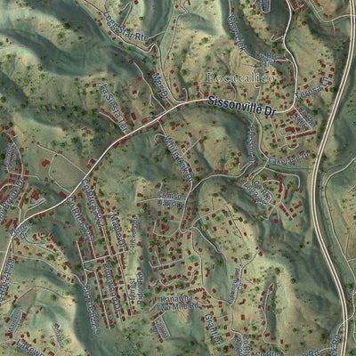 Close-up of the map of Sissonville, West Virginia print showing street and building detail