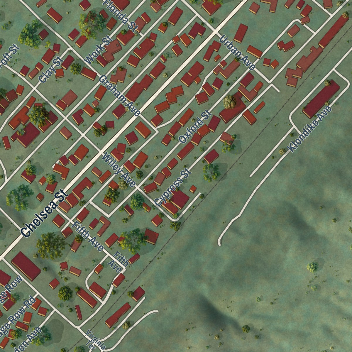 Second close-up of the map of Sistersville, West Virginia print showing more streets and buildings