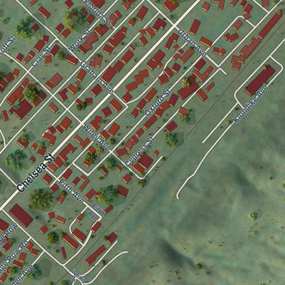 Second close-up of the map of Sistersville, West Virginia print showing more streets and buildings
