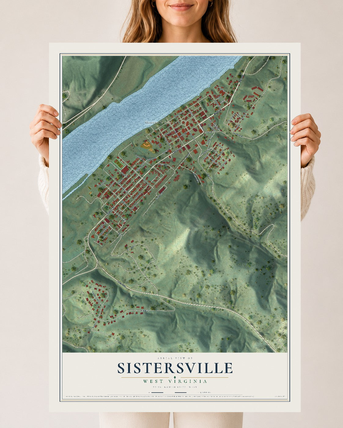 Map of Sistersville, West Virginia, 24 x 36 inch unframed archival matte print