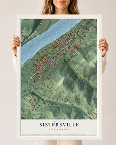 Map of Sistersville, West Virginia, 24 x 36 inch unframed archival matte print