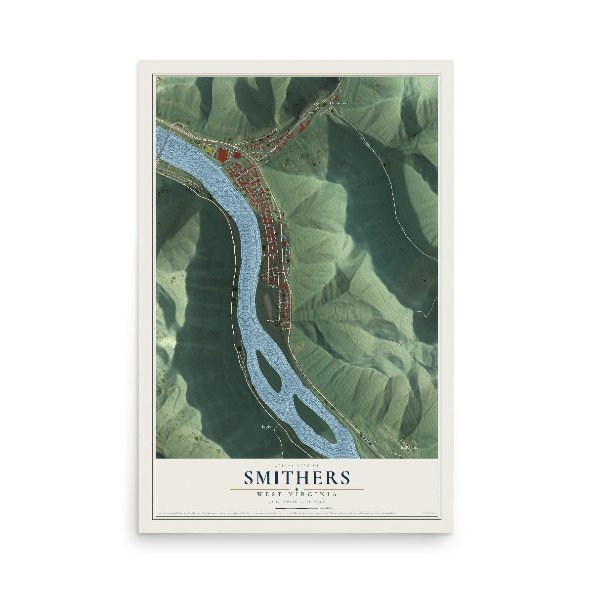 Map of Smithers, West Virginia, 12 x 18 inch unframed archival matte print