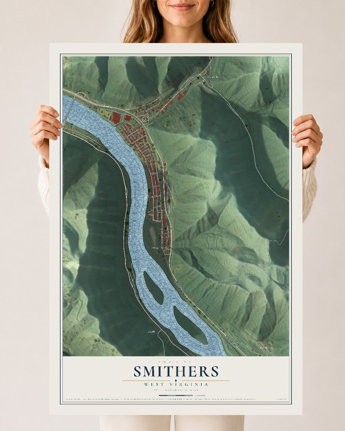 Map of Smithers, West Virginia, 24 x 36 inch unframed archival matte print