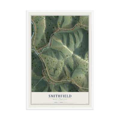 Map of Smithfield, West Virginia, 12 x 18 inch print in a white wood frame