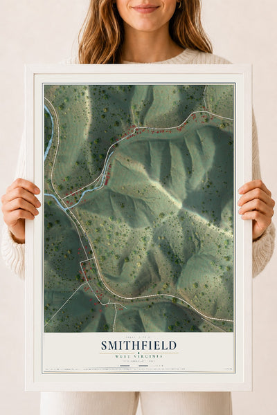 Map of Smithfield, West Virginia, 18 x 24 inch print in a white wood frame