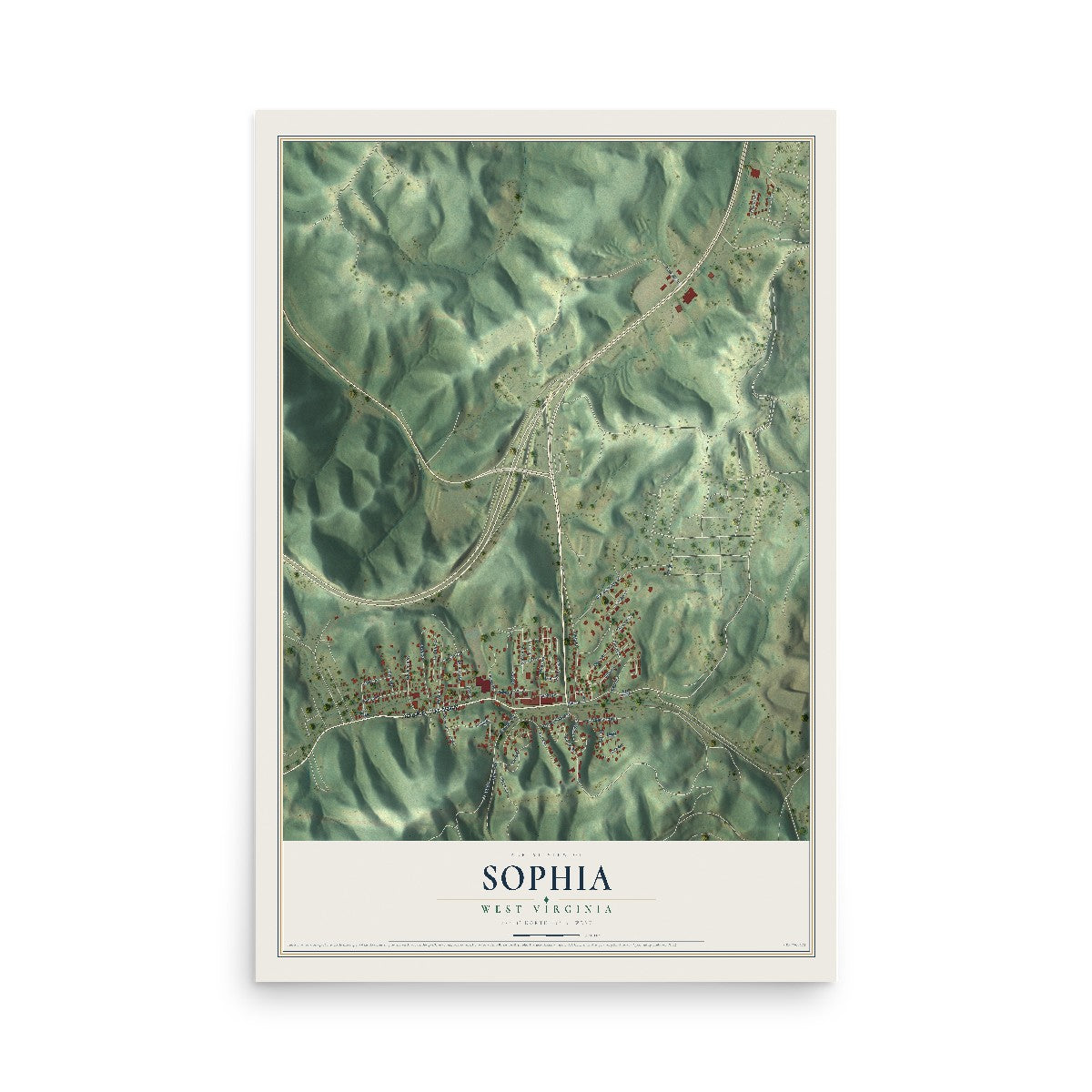 Map of Sophia, West Virginia, 12 x 18 inch unframed archival matte print