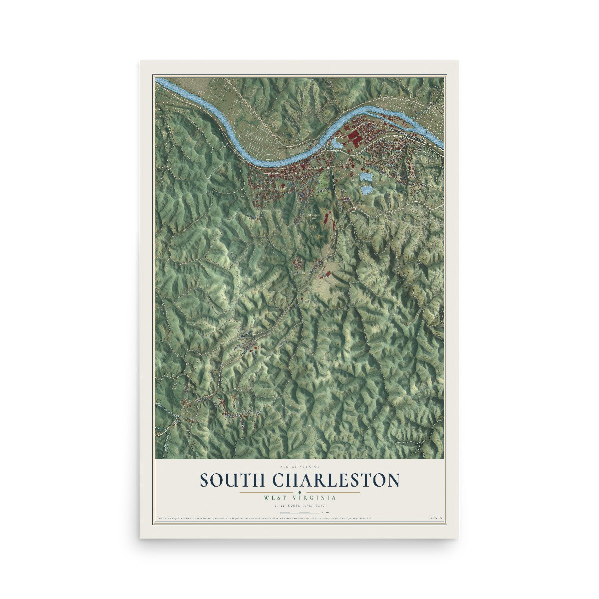 Map of South Charleston, West Virginia, 12 x 18 inch unframed archival matte print