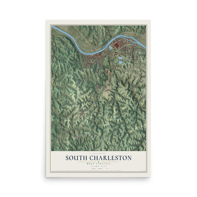 Map of South Charleston, West Virginia, 12 x 18 inch unframed archival matte print