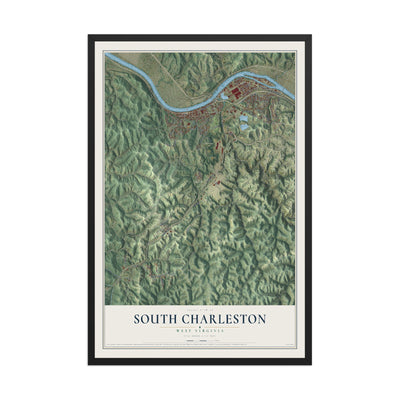 Map of South Charleston, West Virginia, 12 x 18 inch print in a black wood frame