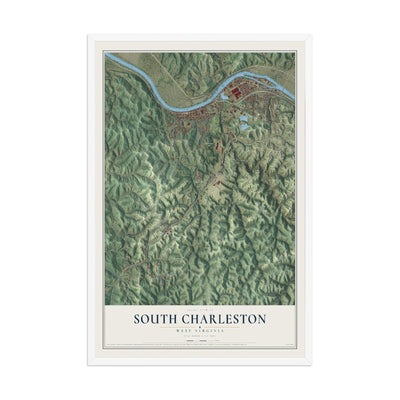 Map of South Charleston, West Virginia, 12 x 18 inch print in a white wood frame