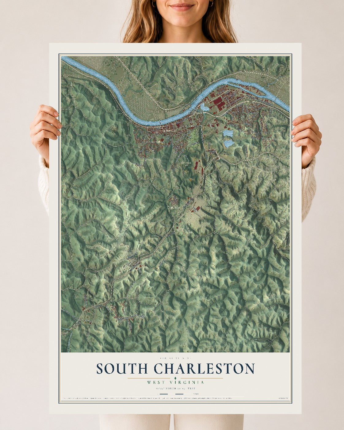 Map of South Charleston, West Virginia, 24 x 36 inch unframed archival matte print