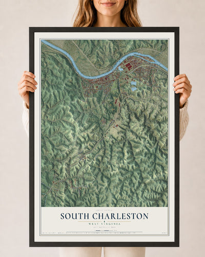Map of South Charleston, West Virginia, 24 x 36 inch print in a black wood frame
