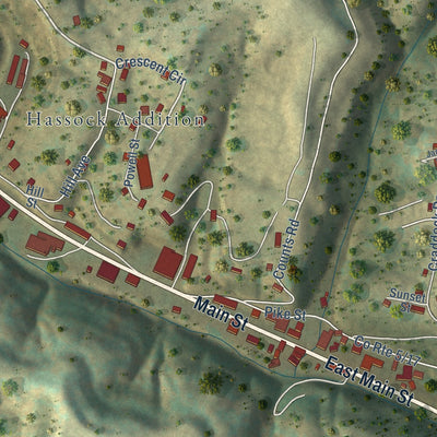 Second close-up of the map of Spencer, West Virginia print showing more streets and buildings