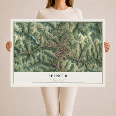 Map of Spencer, West Virginia, 24 x 36 inch unframed archival matte print