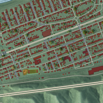 Close-up of the map of Spring Valley, West Virginia print showing street and building detail