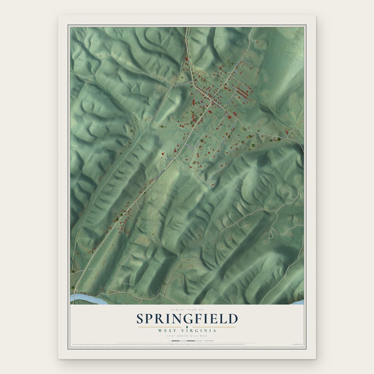 Springfield, West Virginia map print, the full design