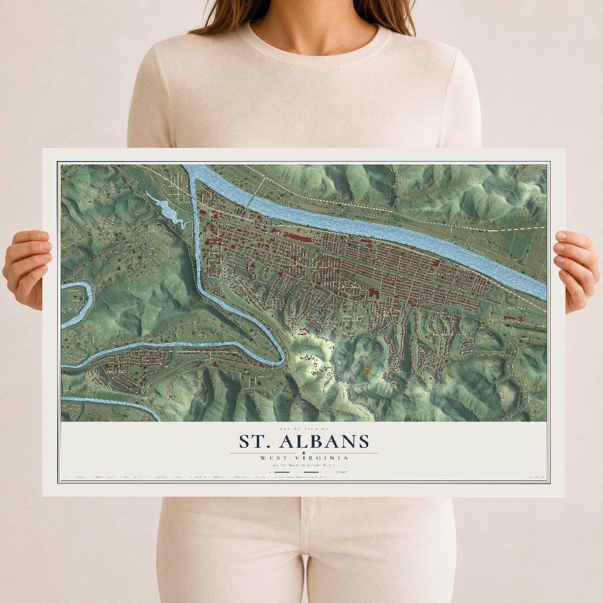 Map of St. Albans, West Virginia, 12 x 18 inch unframed archival matte print