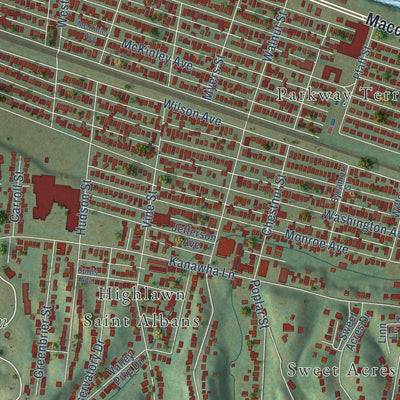 Close-up of the map of St. Albans, West Virginia print showing street and building detail