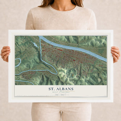 Map of St. Albans, West Virginia, 12 x 18 inch print in a white wood frame