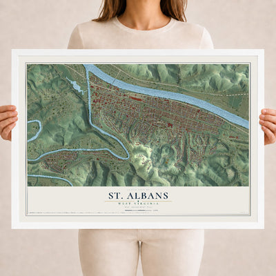 Map of St. Albans, West Virginia, 18 x 24 inch print in a white wood frame