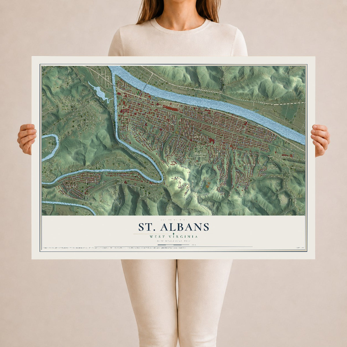 Map of St. Albans, West Virginia, 24 x 36 inch unframed archival matte print