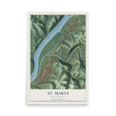 Map of St. Marys, West Virginia, 12 x 18 inch unframed archival matte print