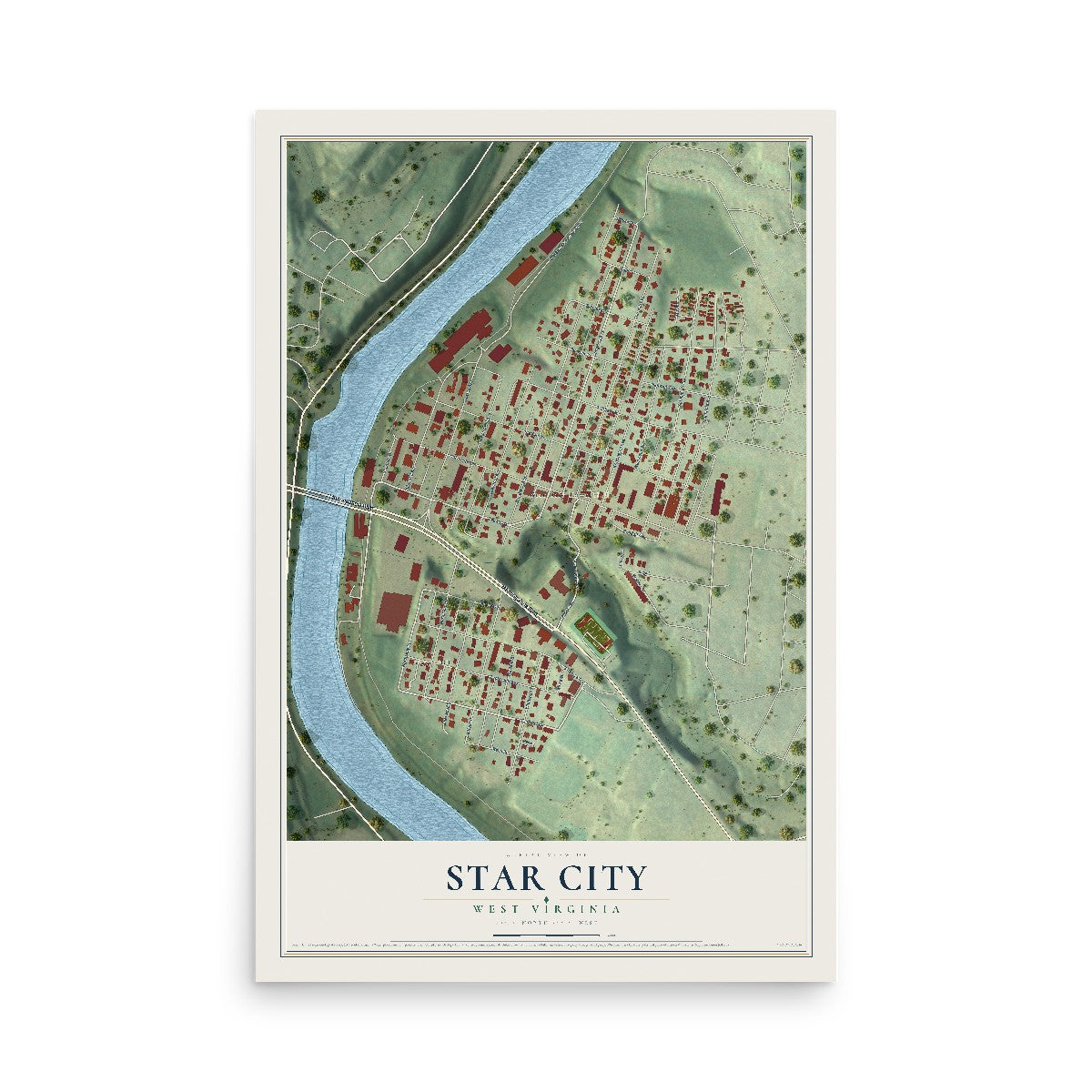 Map of Star City, West Virginia, 12 x 18 inch unframed archival matte print