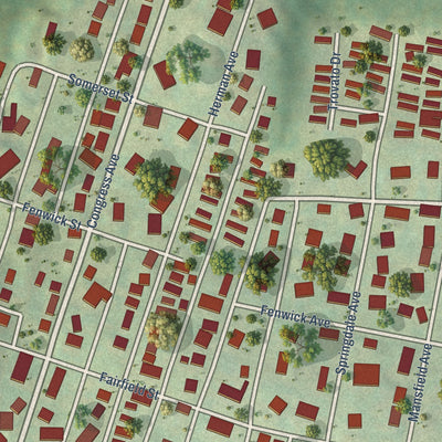 Close-up of the map of Star City, West Virginia print showing street and building detail