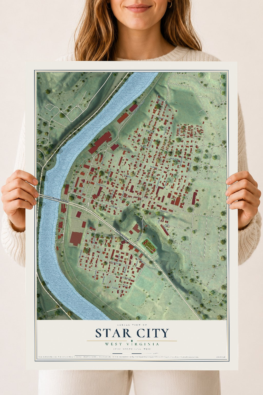 Map of Star City, West Virginia, 18 x 24 inch unframed archival matte print