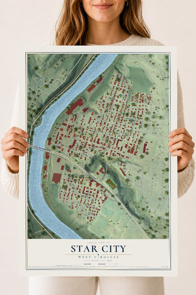 Map of Star City, West Virginia, 18 x 24 inch unframed archival matte print