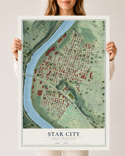 Map of Star City, West Virginia, 24 x 36 inch unframed archival matte print