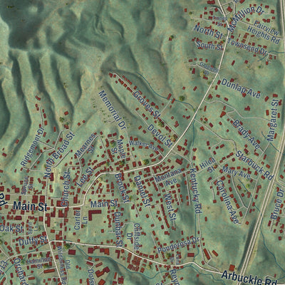 Close-up of the map of Summersville, West Virginia print showing street and building detail