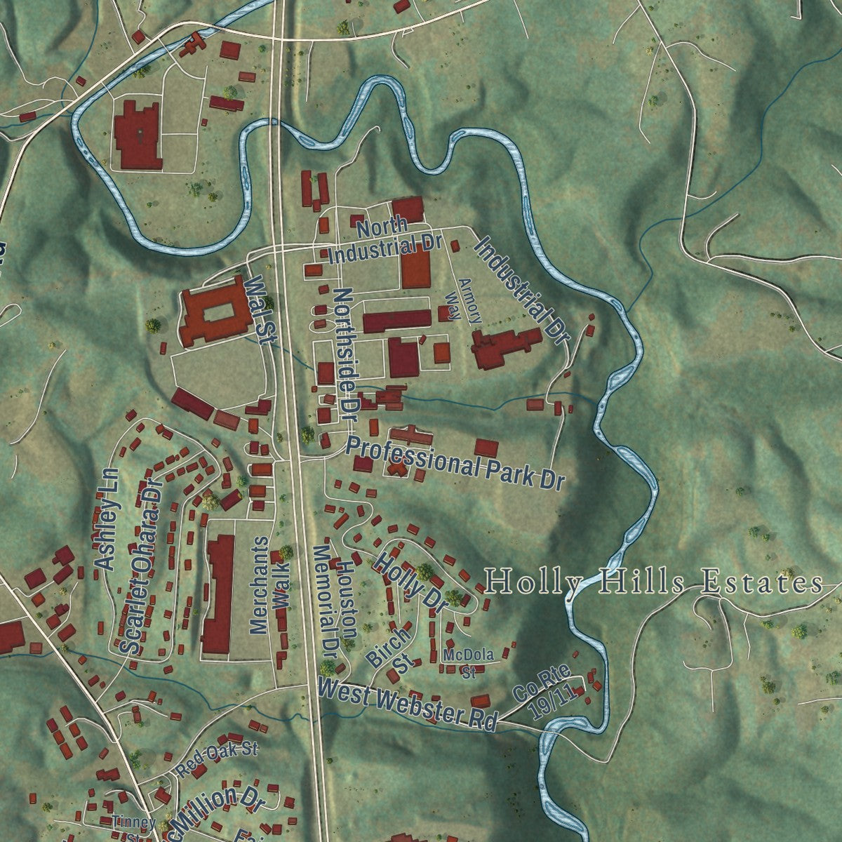 Second close-up of the map of Summersville, West Virginia print showing more streets and buildings