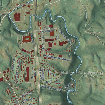 Second close-up of the map of Summersville, West Virginia print showing more streets and buildings