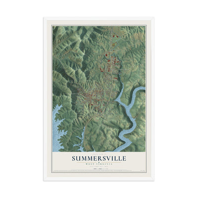 Map of Summersville, West Virginia, 12 x 18 inch print in a white wood frame