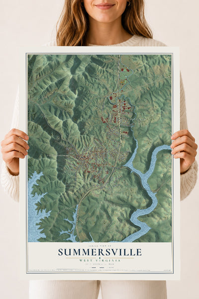 Map of Summersville, West Virginia, 18 x 24 inch unframed archival matte print