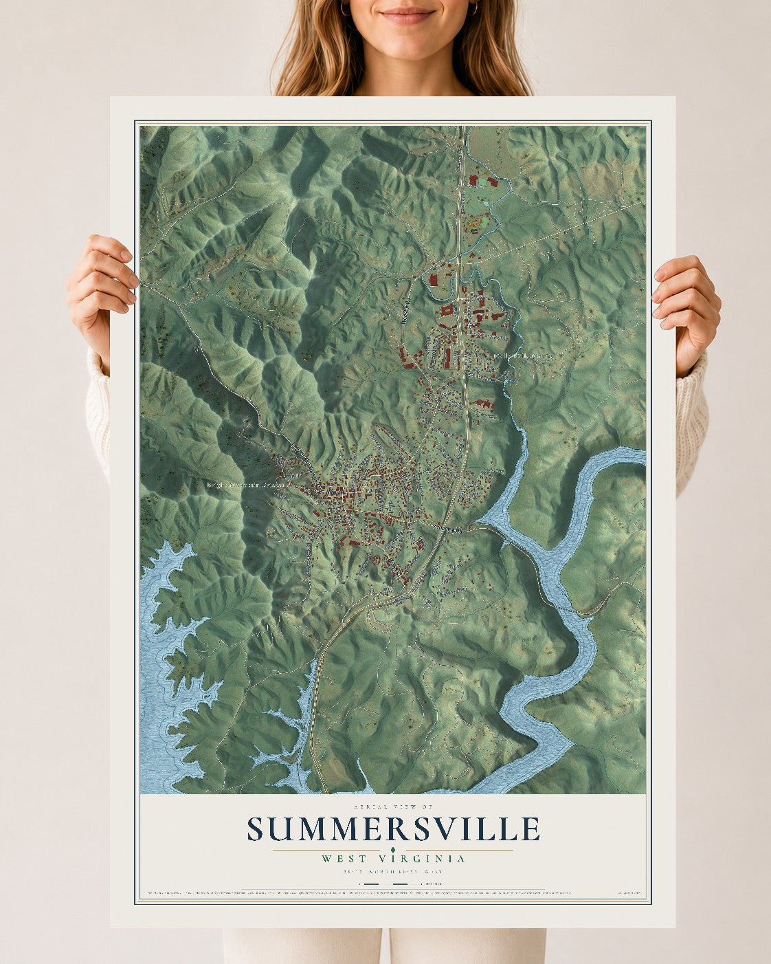 Map of Summersville, West Virginia, 24 x 36 inch unframed archival matte print